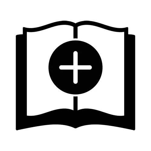 Un livre ouvert, avec le signe + au milieu, en noir et blanc, symbolisant les accompagnements d'écriture proposés par Une vie des mots