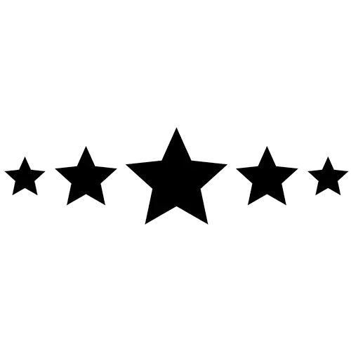 Une ligne de 5 étoiles de tailles différentes, en noir et blanc, symbolisant les avis des personnes sur l'accompagnement d'Une vie des mots