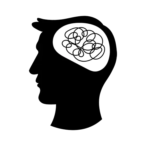 Silhouette masculine avec un des gribouillis au niveau du cerveau, en noir et blanc, symbolisant la mémoire