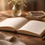 Exemple d'un livre de récit de vie personnalisé posé sur une table, représentant l'aboutissement d'un travail biographique avec Une vie des mots
